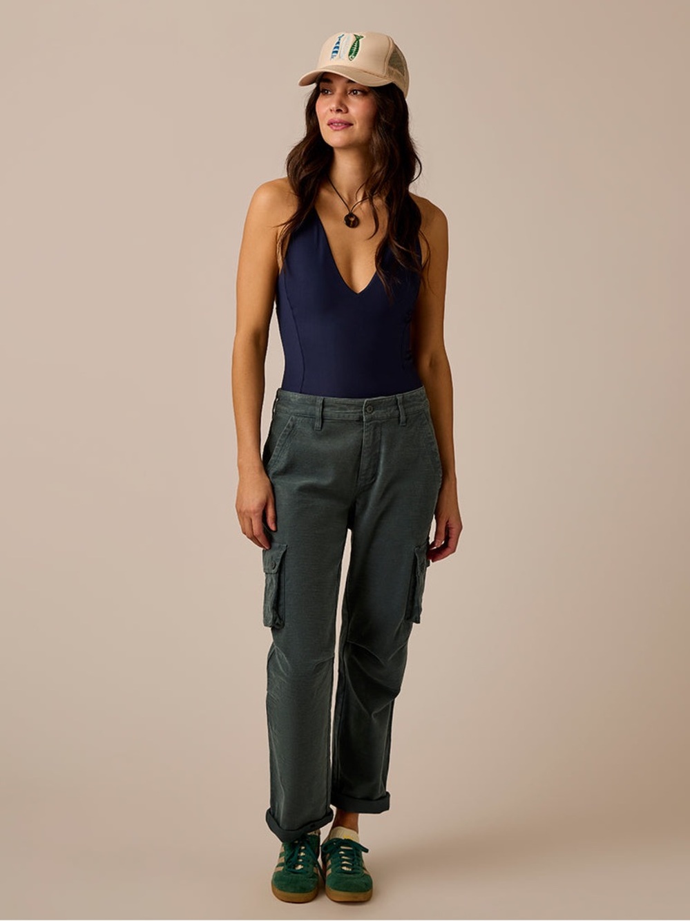 Carve Designs Nina Cargo Mid Rise Pant Slate Teal Green Organic Cotton Size 10